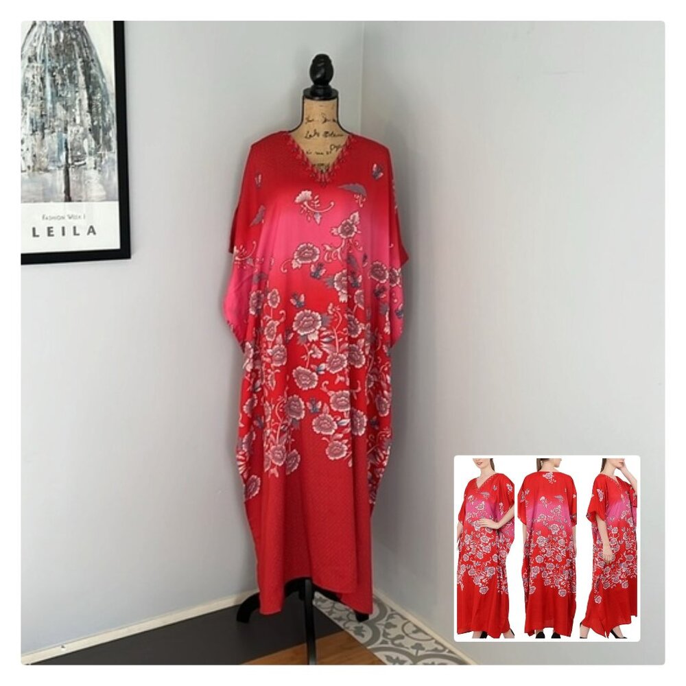 Red Floral Women's Kaftan — Elegant Flowing Design
